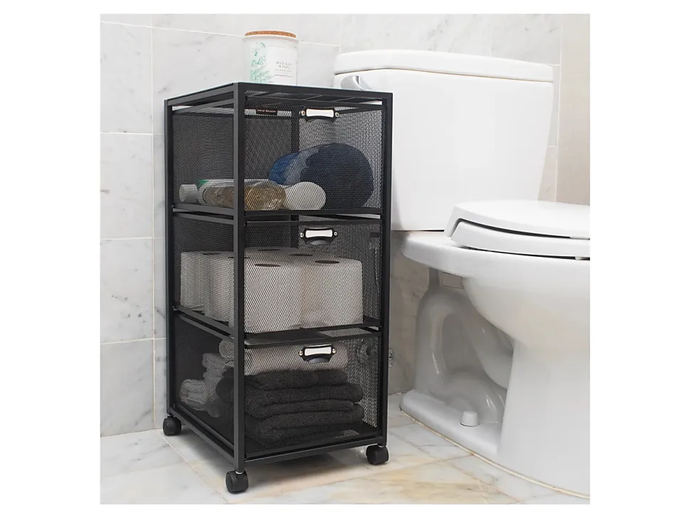 Mind Reader Multipurpose Cart with Drawers, Metal Mesh, Black, 25"H x 14"W x 11"L