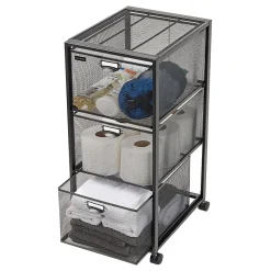 Mind Reader Multipurpose Cart with Drawers, Metal Mesh, Black, 25
