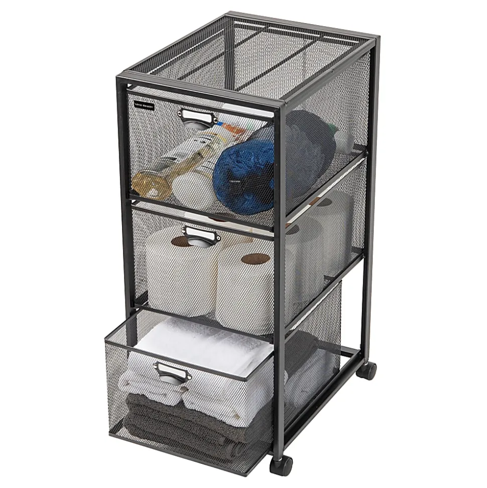 Mind Reader Multipurpose Cart with Drawers, Metal Mesh, Black, 25"H x 14"W x 11"L