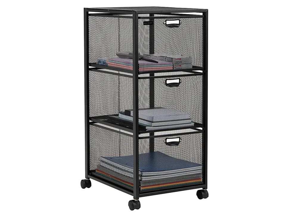 Mind Reader Multipurpose Cart with Drawers, Metal Mesh, Black, 25"H x 14"W x 11"L