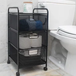 Mind Reader Multi-Purpose Rolling Storage Cart with Removable Drawers, 25" H x 13-1/4" W x 12-3/4" L, Black