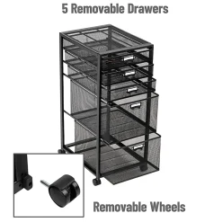 Mind Reader Multipurpose Rolling Storage Cart with Drawers, Office Organizer, Utility Cart, 25"H  x 14"W x 11"D, Black