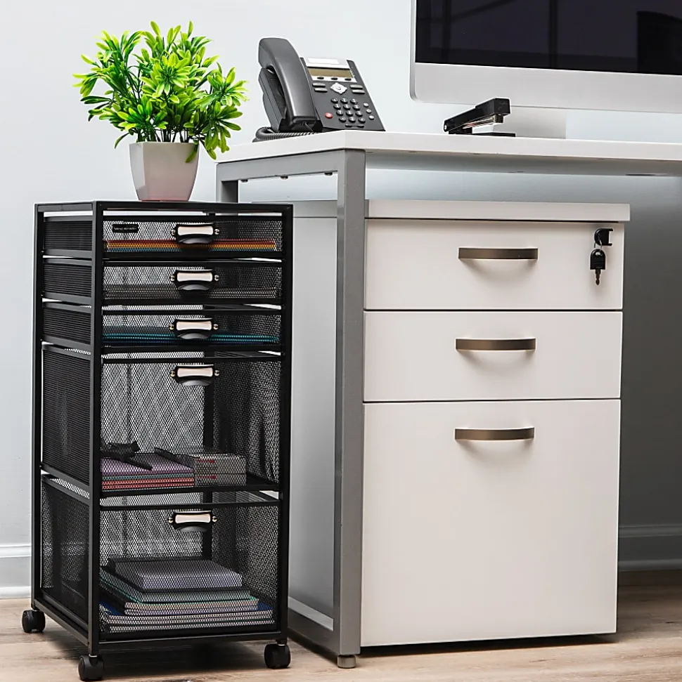 Mind Reader Multipurpose Rolling Storage Cart with Drawers, Office Organizer, Utility Cart, 25"H x 14"W x 11"D, Black