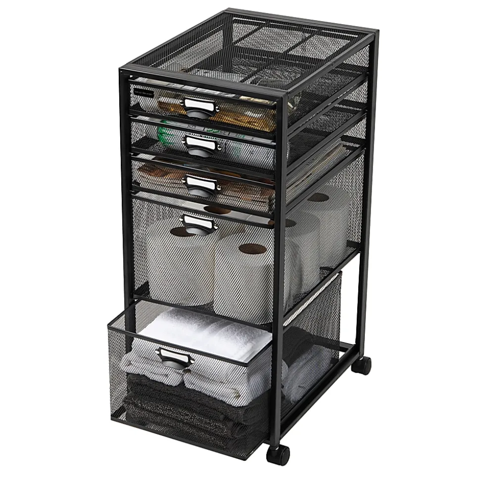 Mind Reader Multipurpose Rolling Storage Cart with Drawers, Office Organizer, Utility Cart, 25"H x 14"W x 11"D, Black