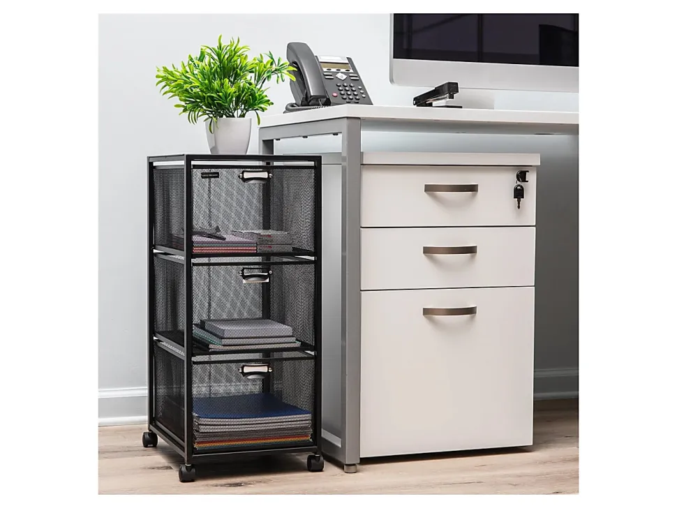 Mind Reader Multipurpose Rolling Storage Cart with Drawers, Office Organizer, Utility Cart, 25"H x 14"W x 11"D, Black