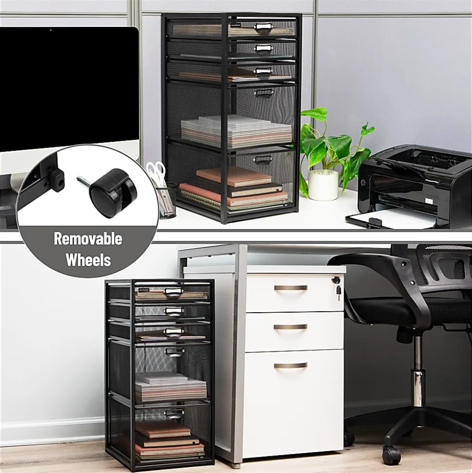 Mind Reader Multipurpose Rolling Storage Cart with Drawers, Office Organizer, Utility Cart, 25"H x 14"W x 11"D, Black