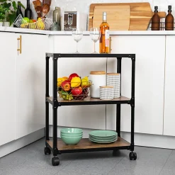 Mind Reader Multipurpose Rolling Cart with 3 Tiers, Mobile Office Storage Organizer, Metal, MDF, 29-1/2" H x 12" W x 23" L, Brown