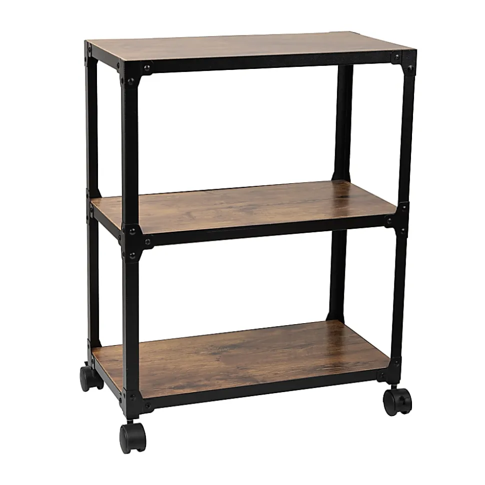 Mind Reader Multipurpose Rolling Cart with 3 Tiers, Mobile Office Storage Organizer, Metal, MDF, 29-1/2" H x 12" W x 23" L, Brown