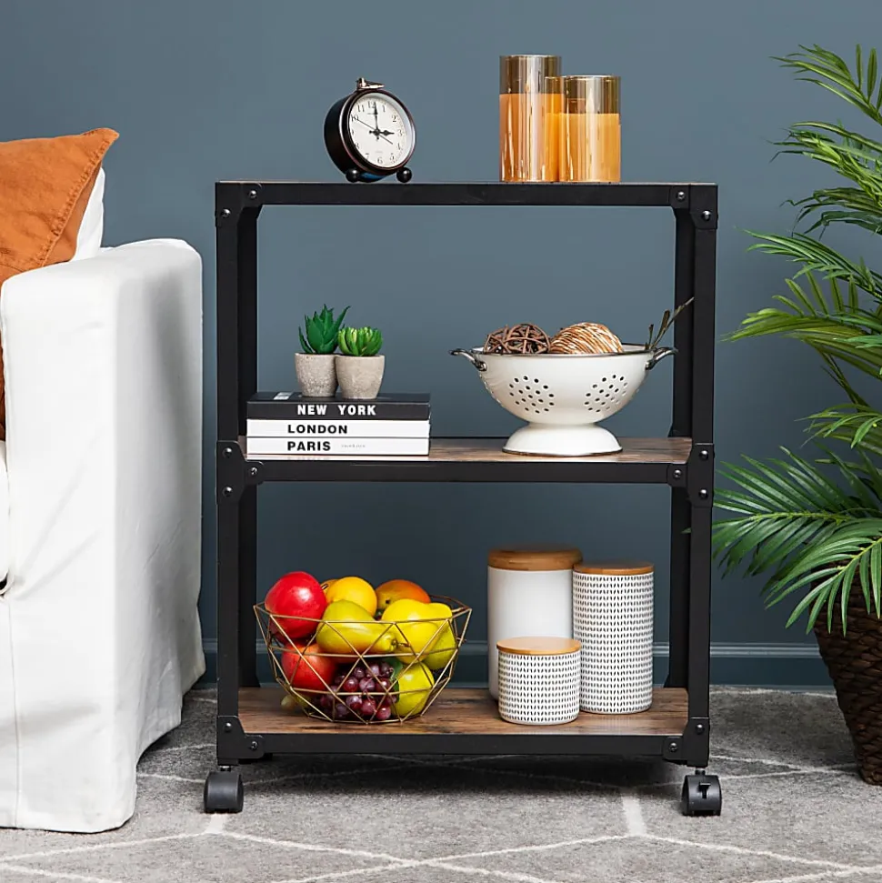 Mind Reader Multipurpose Rolling Cart with 3 Tiers, Mobile Office Storage Organizer, Metal, MDF, 29-1/2" H x 12" W x 23" L, Brown