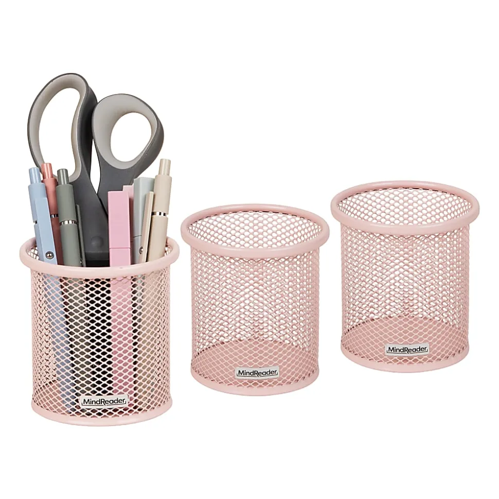 Mind Reader Pen And Accessories Holders, 3-3/4"H x 3-1/2"W x 3-1/2"D, Pink, Pack Of 3 Holders