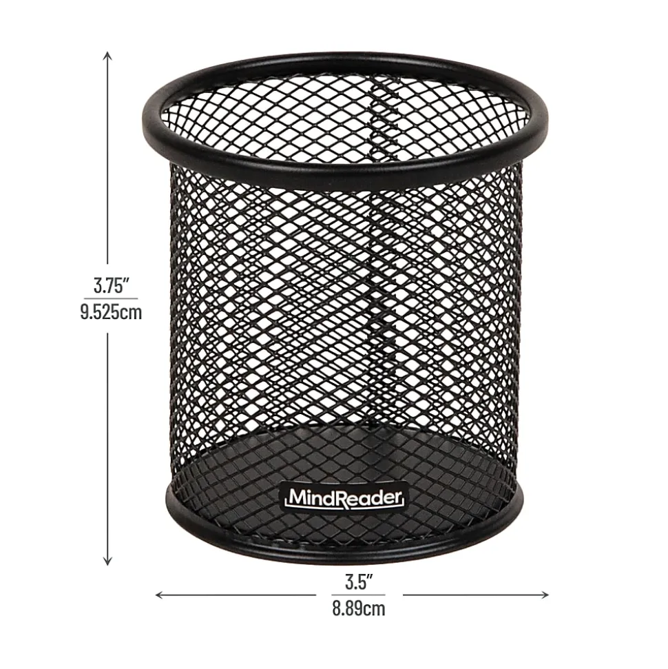 Mind Reader Pen and Accessories Holder 3-3/4"H x 3-1/2"W x 3-1/2"D, Black, Pack Of 3 Paper Clip Holders