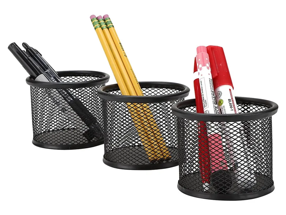 Mind Reader Pen and Accessories Holder 3-3/4"H x 3-1/2"W x 3-1/2"D, Black, Pack Of 3 Paper Clip Holders