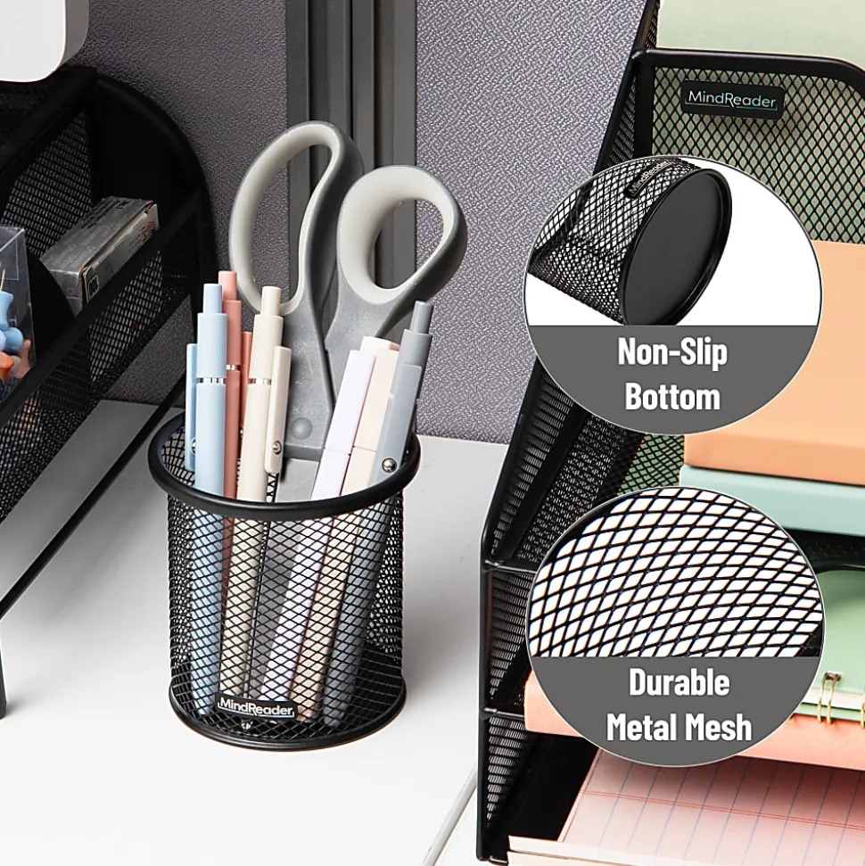 Mind Reader Pen and Accessories Holder 3-3/4"H x 3-1/2"W x 3-1/2"D, Black, Pack Of 3 Paper Clip Holders