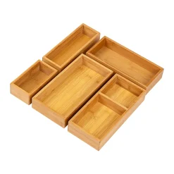 Mind Reader 5-Piece Bamboo Drawer Organizer Set, Brown