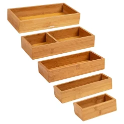 Mind Reader 5-Piece Bamboo Drawer Organizer Set, Brown