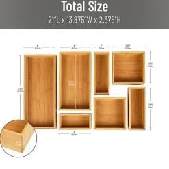 Mind Reader 7-Piece Bamboo Drawer Organizer Set, Brown