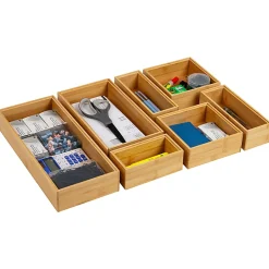 Mind Reader 7-Piece Bamboo Drawer Organizer Set, Brown