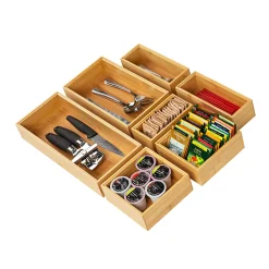 Mind Reader 7-Piece Bamboo Drawer Organizer Set, Brown