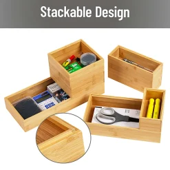 Mind Reader 7-Piece Bamboo Drawer Organizer Set, Brown