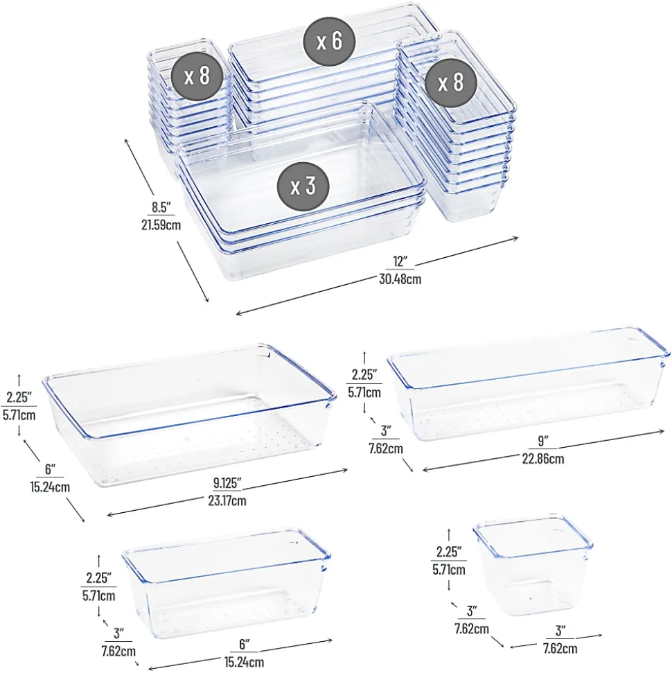 Mind Reader 25-Piece Drawer Organizer Set, Clear