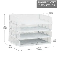 Mind Reader 4-Piece Stackable Paper Tray Desktop Organizer, 11-1/2”H x 9-3/4”W x 13-1/4”D, White