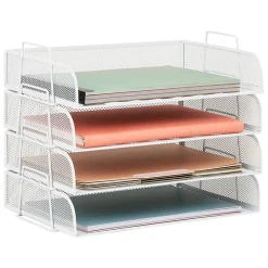 Mind Reader 4-Piece Stackable Paper Tray Desktop Organizer, 11-1/2”H x 9-3/4”W x 13-1/4”D, White