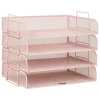 Mind Reader 4-Piece Stackable Paper Tray Desktop Organizer, 11-1/2”H x 9-3/4”W x 13-1/4”D, Pink