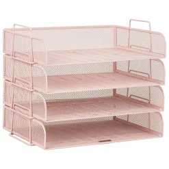 Mind Reader 4-Piece Stackable Paper Tray Desktop Organizer, 11-1/2”H x 9-3/4”W x 13-1/4”D, Pink