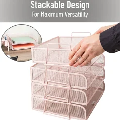 Mind Reader 4-Piece Stackable Paper Tray Desktop Organizer, 11-1/2”H x 9-3/4”W x 13-1/4”D, Pink