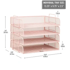 Mind Reader 4-Piece Stackable Paper Tray Desktop Organizer, 11-1/2”H x 9-3/4”W x 13-1/4”D, Pink