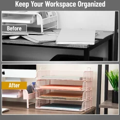 Mind Reader 4-Piece Stackable Paper Tray Desktop Organizer, 11-1/2”H x 9-3/4”W x 13-1/4”D, Pink