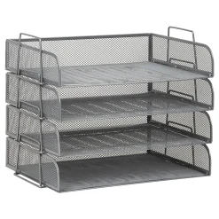 Mind Reader 4-Piece Stackable Paper Tray Desktop Organizer, 11-1/2”H x 9-3/4”W x 13-1/4”D, Silver
