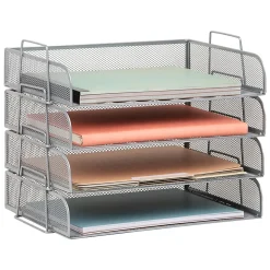 Mind Reader 4-Piece Stackable Paper Tray Desktop Organizer, 11-1/2”H x 9-3/4”W x 13-1/4”D, Silver