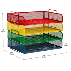 Mind Reader 4-Piece Stackable Paper Tray Desktop Organizer, 11-1/2”H x 9-3/4”W x 13-1/4”D, Multicolor