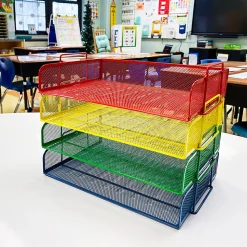 Mind Reader 4-Piece Stackable Paper Tray Desktop Organizer, 11-1/2”H x 9-3/4”W x 13-1/4”D, Multicolor