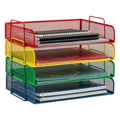 Mind Reader 4-Piece Stackable Paper Tray Desktop Organizer, 11-1/2”H x 9-3/4”W x 13-1/4”D, Multicolor