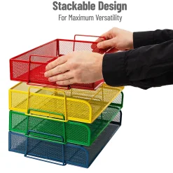 Mind Reader 4-Piece Stackable Paper Tray Desktop Organizer, 11-1/2”H x 9-3/4”W x 13-1/4”D, Multicolor