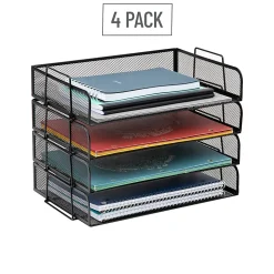 Mind Reader 4-Piece Stackable Paper Tray Desktop Organizer, 11-1/2”H x 9-3/4”W x 13-1/4”D, Black