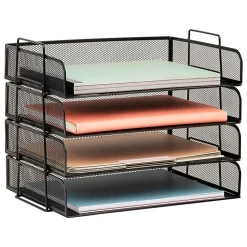 Mind Reader 4-Piece Stackable Paper Tray Desktop Organizer, 11-1/2”H x 9-3/4”W x 13-1/4”D, Black