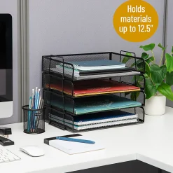Mind Reader 4-Piece Stackable Paper Tray Desktop Organizer, 11-1/2”H x 9-3/4”W x 13-1/4”D, Black