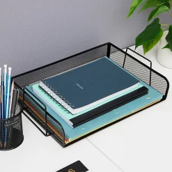 Mind Reader 4-Piece Stackable Paper Tray Desktop Organizer, 11-1/2”H x 9-3/4”W x 13-1/4”D, Black
