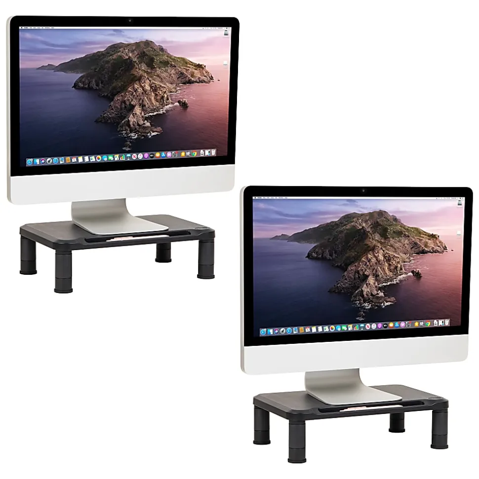 Mind Reader Plastic Monitor Stand Height Adjustable Laptop Computer Riser, 5-1/4"H x 10-1/2"W x 14-1/2"D, Black, Set of 2 Stands