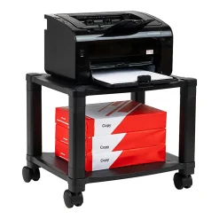 Mind Reader Plastic Rolling Printer Utility Cart 2-Shelf, 14-1/4"H x 13-1/2"W x 17-1/4"D, Black