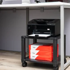 Mind Reader Plastic Rolling Printer Utility Cart 2-Shelf, 14-1/4"H x 13-1/2"W x 17-1/4"D, Black