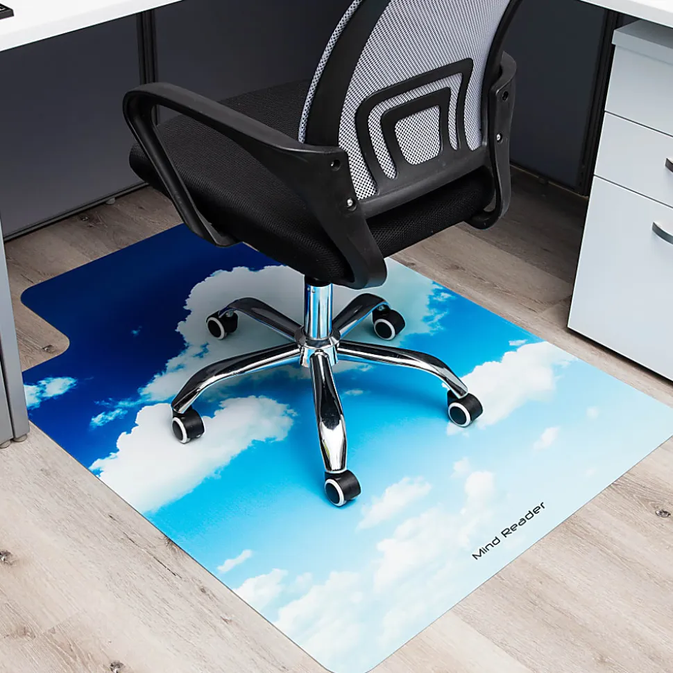 Mind Reader Polycarbonate Office Chair Mat For Hard Floor, 47-1/4" x 35-1/2", Head In The Clouds, Blue