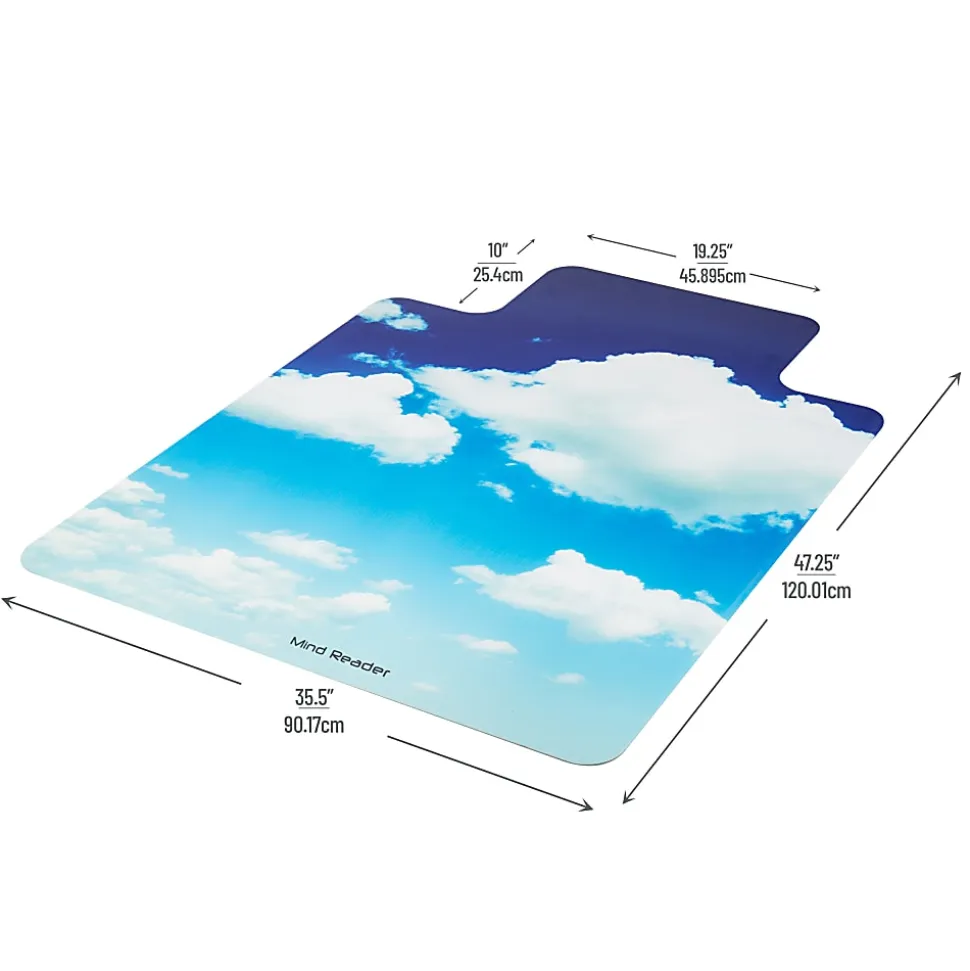 Mind Reader Polycarbonate Office Chair Mat For Hard Floor, 47-1/4" x 35-1/2", Head In The Clouds, Blue