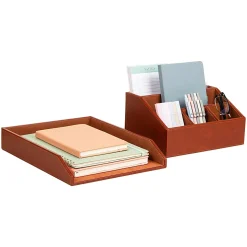 Mind Reader PU Leather Desk Organizer And Letter Tray Set, Brown, Total Qty 1