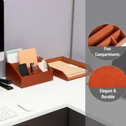 Mind Reader PU Leather Desk Organizer And Letter Tray Set, Brown, Total Qty 1