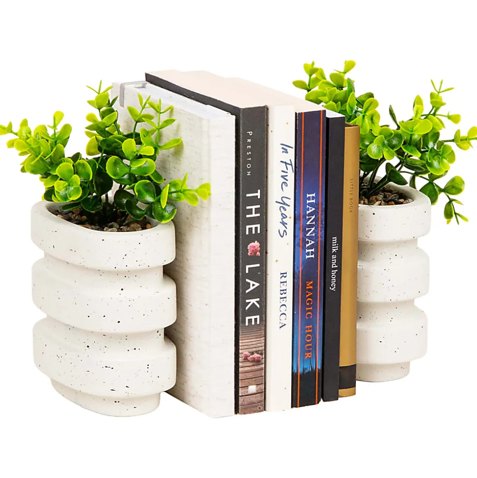 Mind Reader Ribbed Cement Planter Bookends, 5" x 3", White, Total Qty 2
