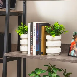 Mind Reader Ribbed Cement Planter Bookends, 5